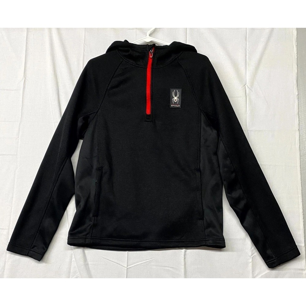 Spyder Hoodie Mens Medium Black Raglan Sleeve Fleece Lined Outdoor Quarter Zip